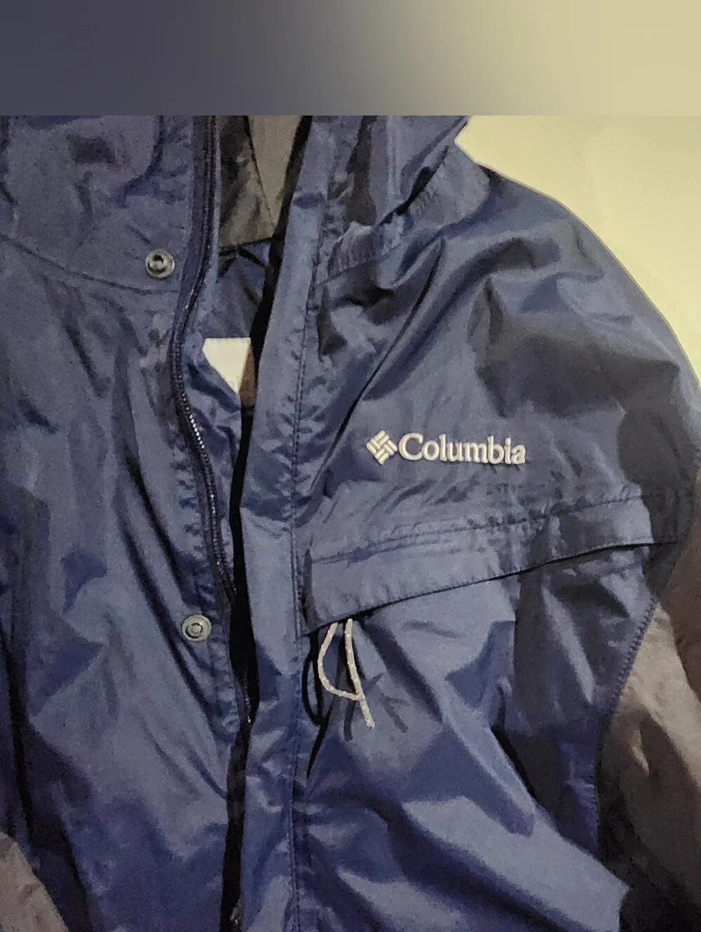 Columbia Navy and Gray Adult Hooded Raincoat Size Small